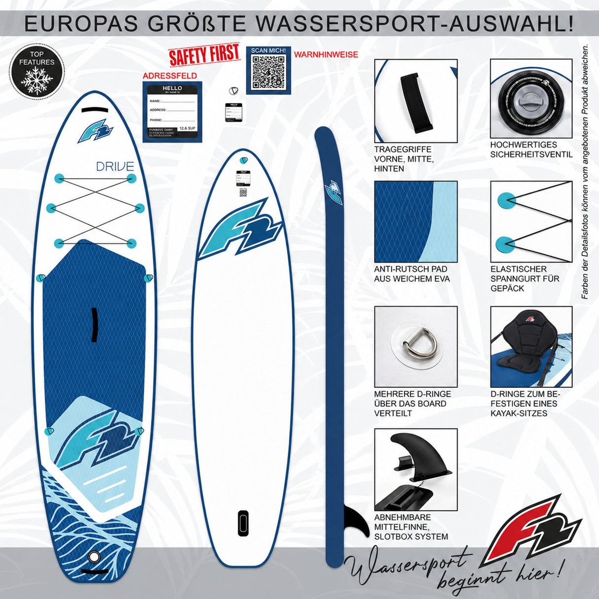 F2 SUP Stand Up Paddle Board Drive Weiss - Größe wählbar