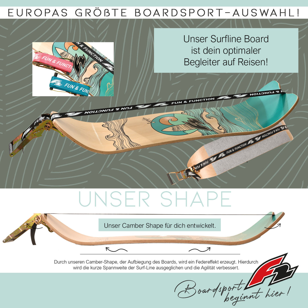 F2 Balance Board Surfline Board Slackline Training 105x27,5cm Farbe wählbar