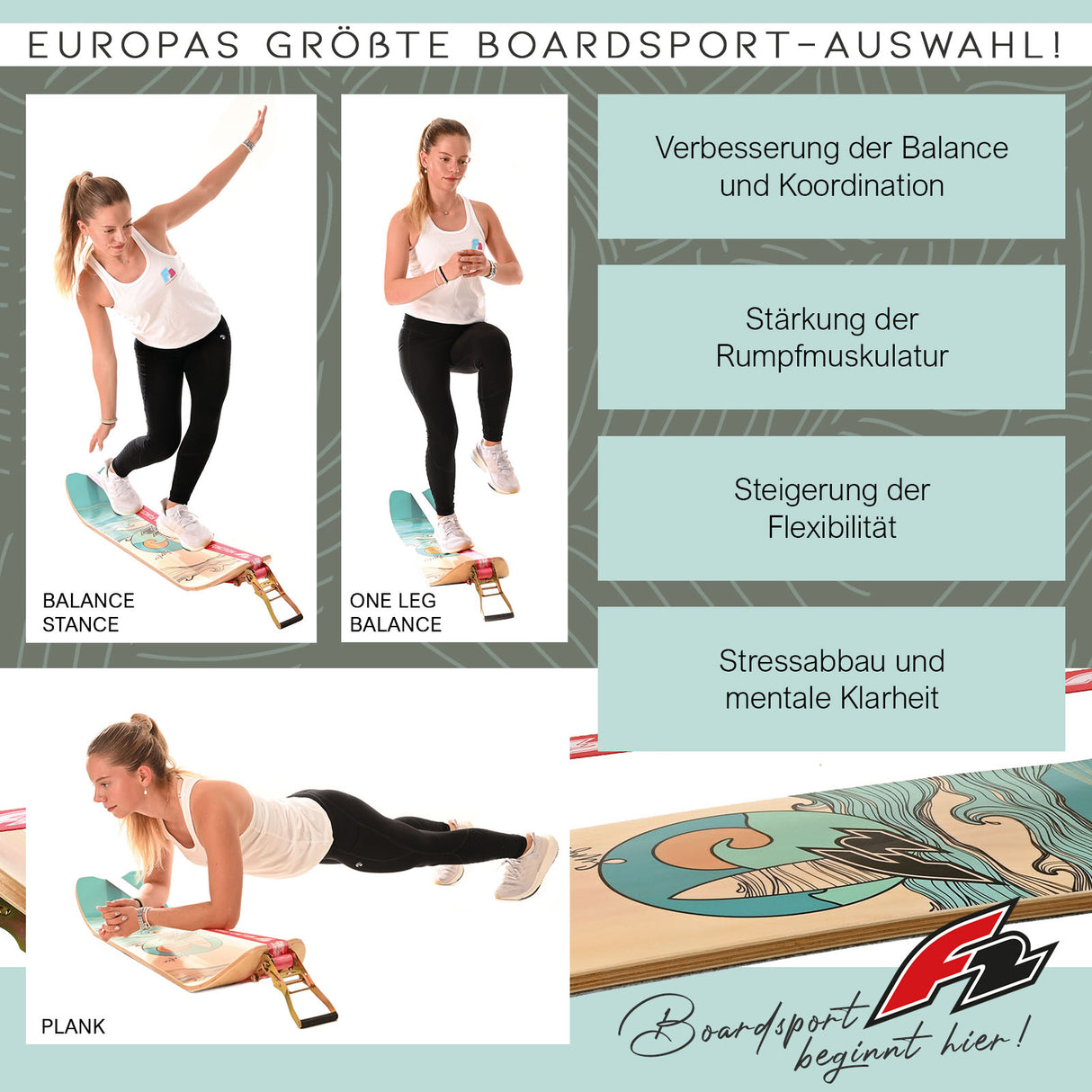 F2 Balance Board Surfline Board Slackline Training 105x27,5cm Farbe wählbar