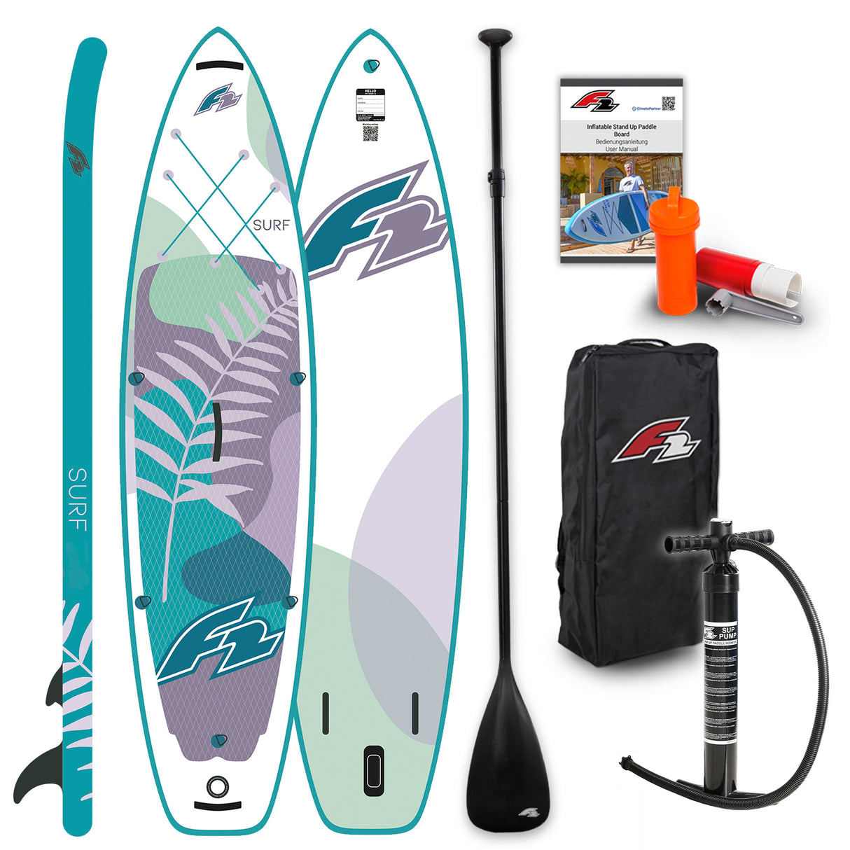 F2 SUP Stand Up Paddle Board Surf Woman V2 Weiß/Türkis - Größe wählbar