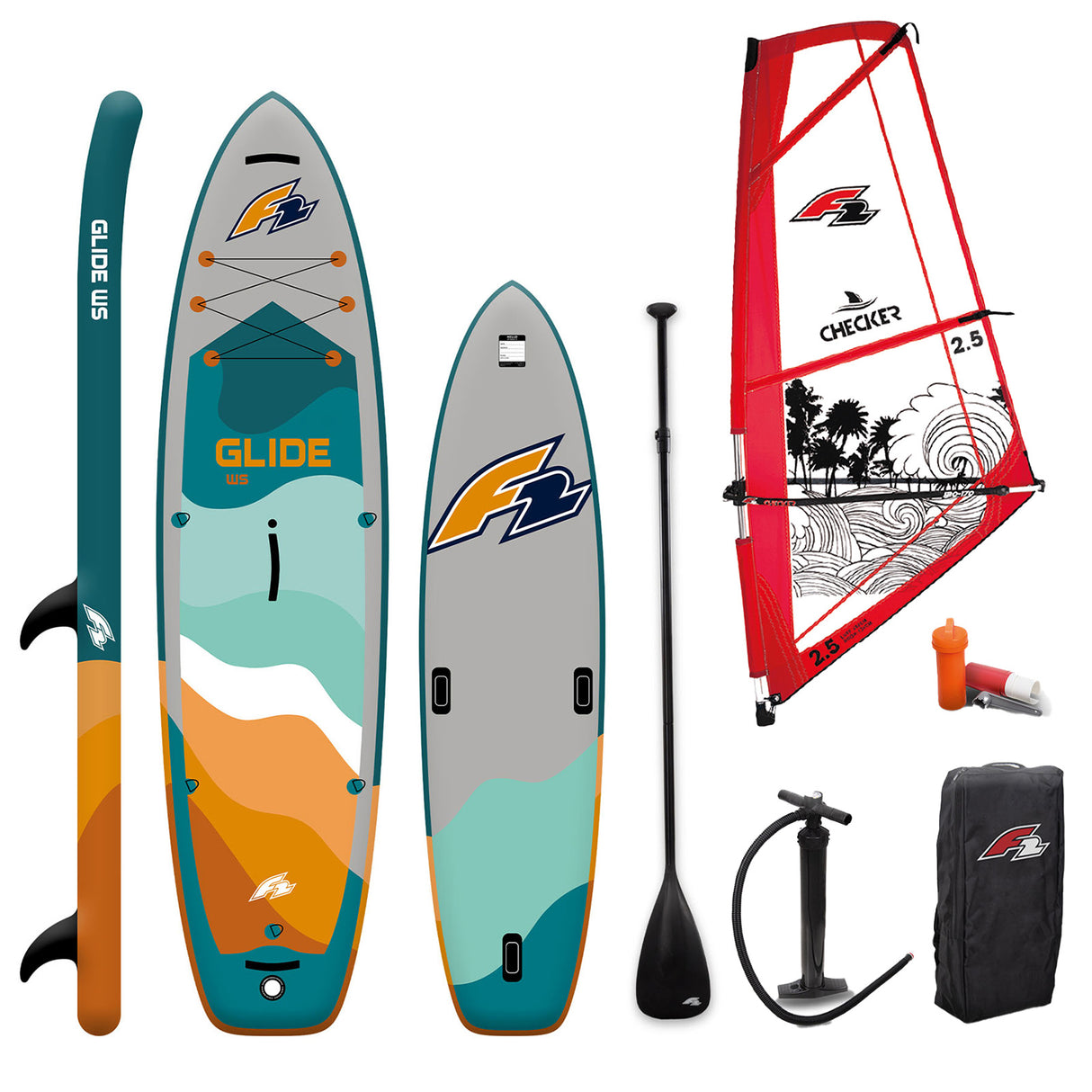 F2 Set Glide SUP 10'2" mit Windsurfsegel Checker 4qm
