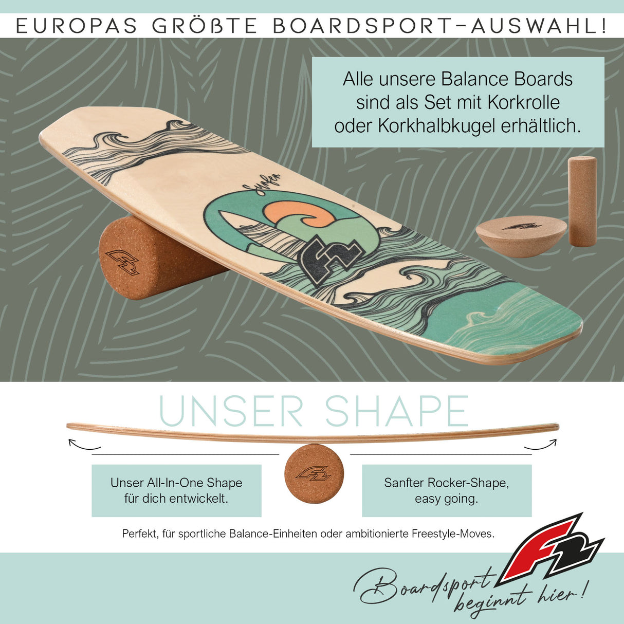 F2 Balance Board Set mit Korkrolle und Halbkugel Komplettset Modell wählbar