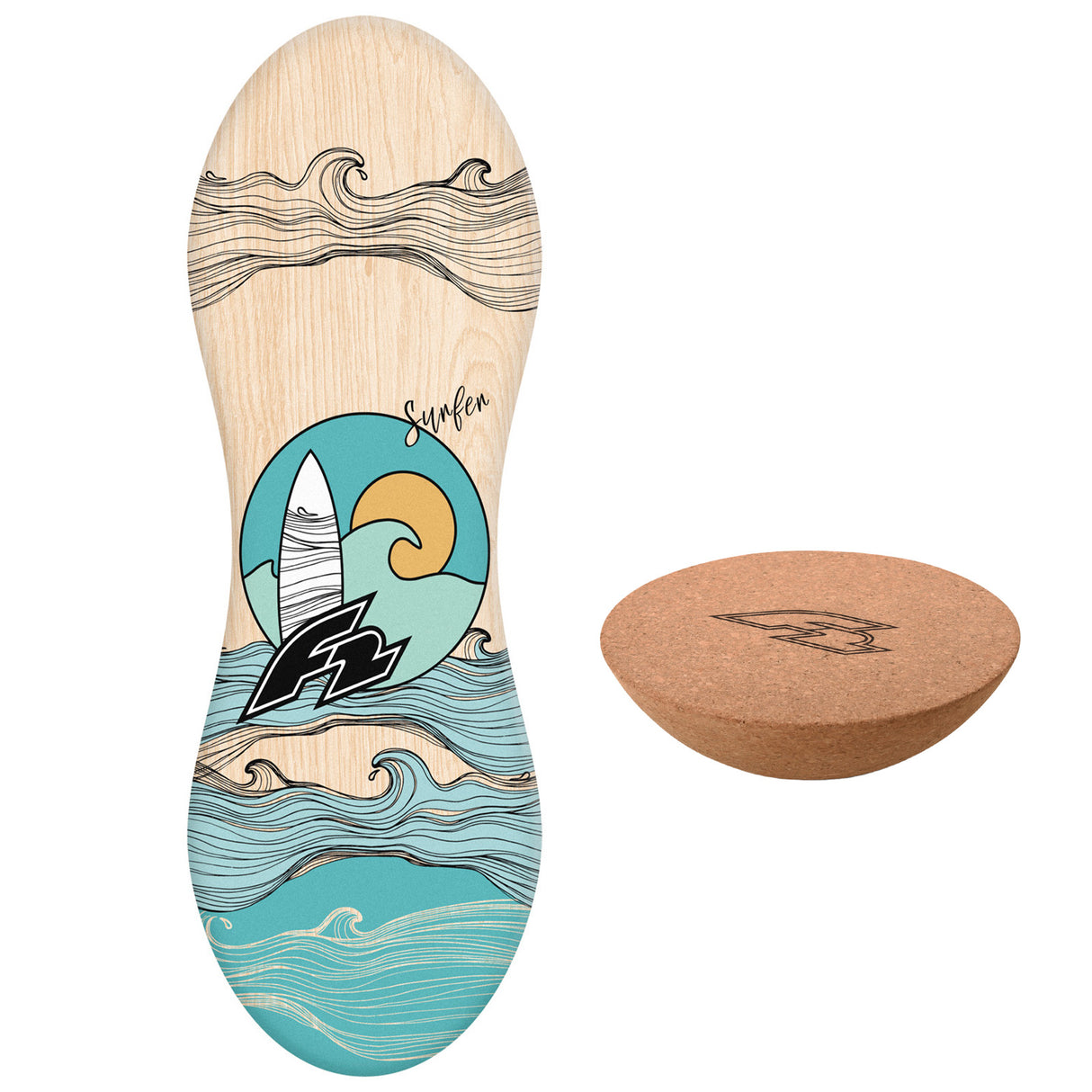 F2 Set Balance Board Peanut 86x32cm mit Kork Halbkugel