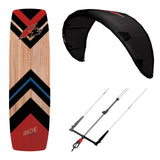 F2 Set Kite Ride V5 mit Kiteboard Ride Lightwind Wood und Control Bar Komplettset Größen wählbar