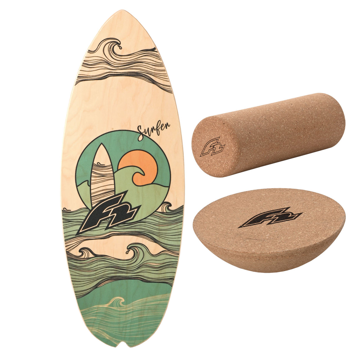 F2 Balance Board Set mit Korkrolle und Halbkugel Komplettset Modell wählbar