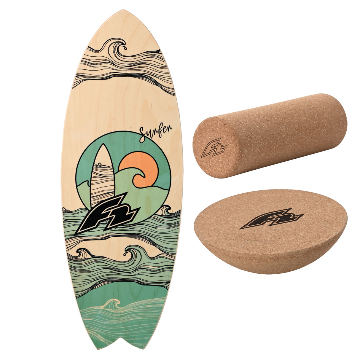 F2 Balance Board Set mit Korkrolle und Halbkugel Komplettset Modell wählbar