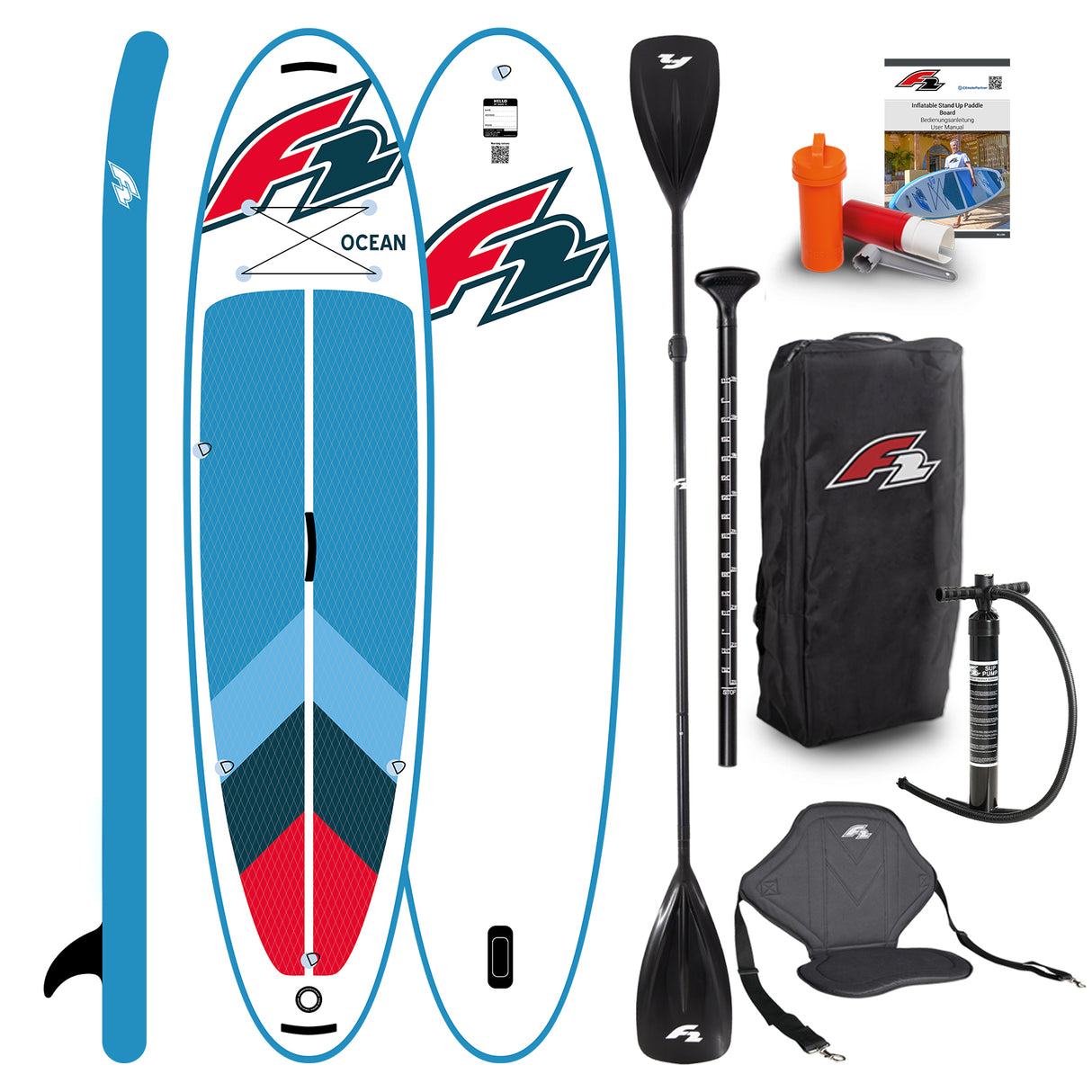 F2 Marken Stand Up Paddle Board OCEAN SUP mit Zubehörpaket - Ausführung wählbar