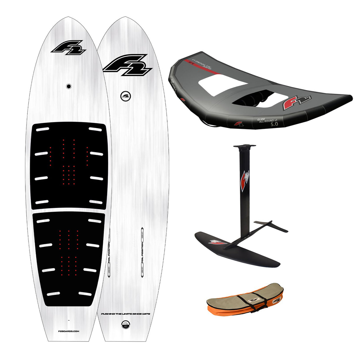 F2 Set Foilboard Glide Ex Team 135L mit Alu Foil 1700 + Allround Wing 4qm