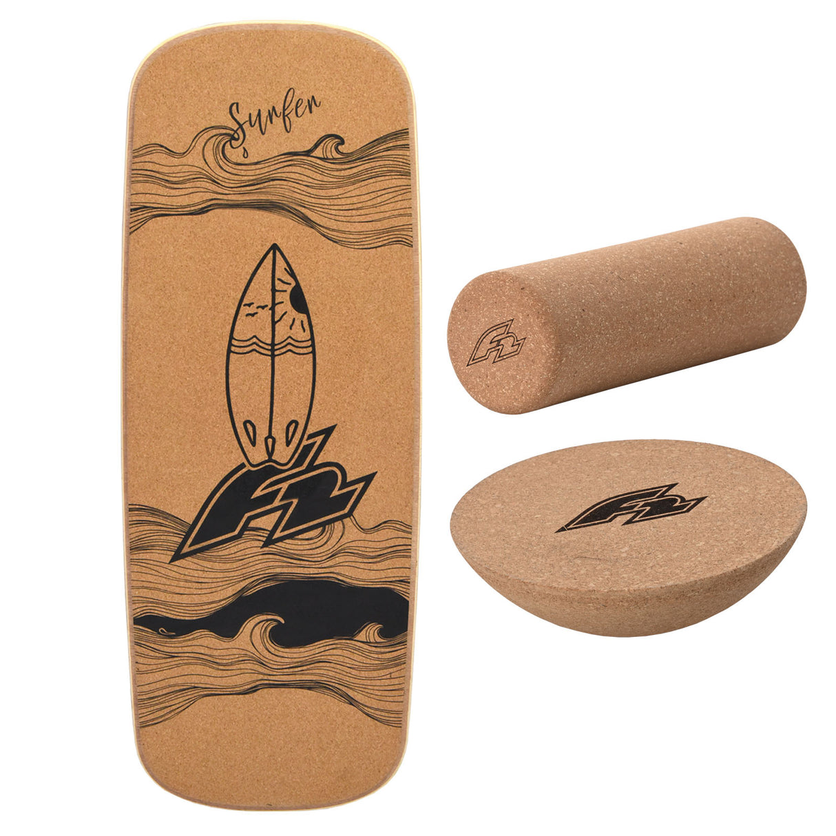 F2 Kork Balance Boards mit Korkrolle + Kork Halbkugel - Komplettset Modell wählbar