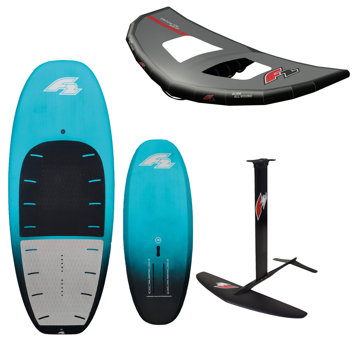 F2 Set Foilboard Comet Team Türkis 45,6L + Alu Foil 2400 + Wing 4qm