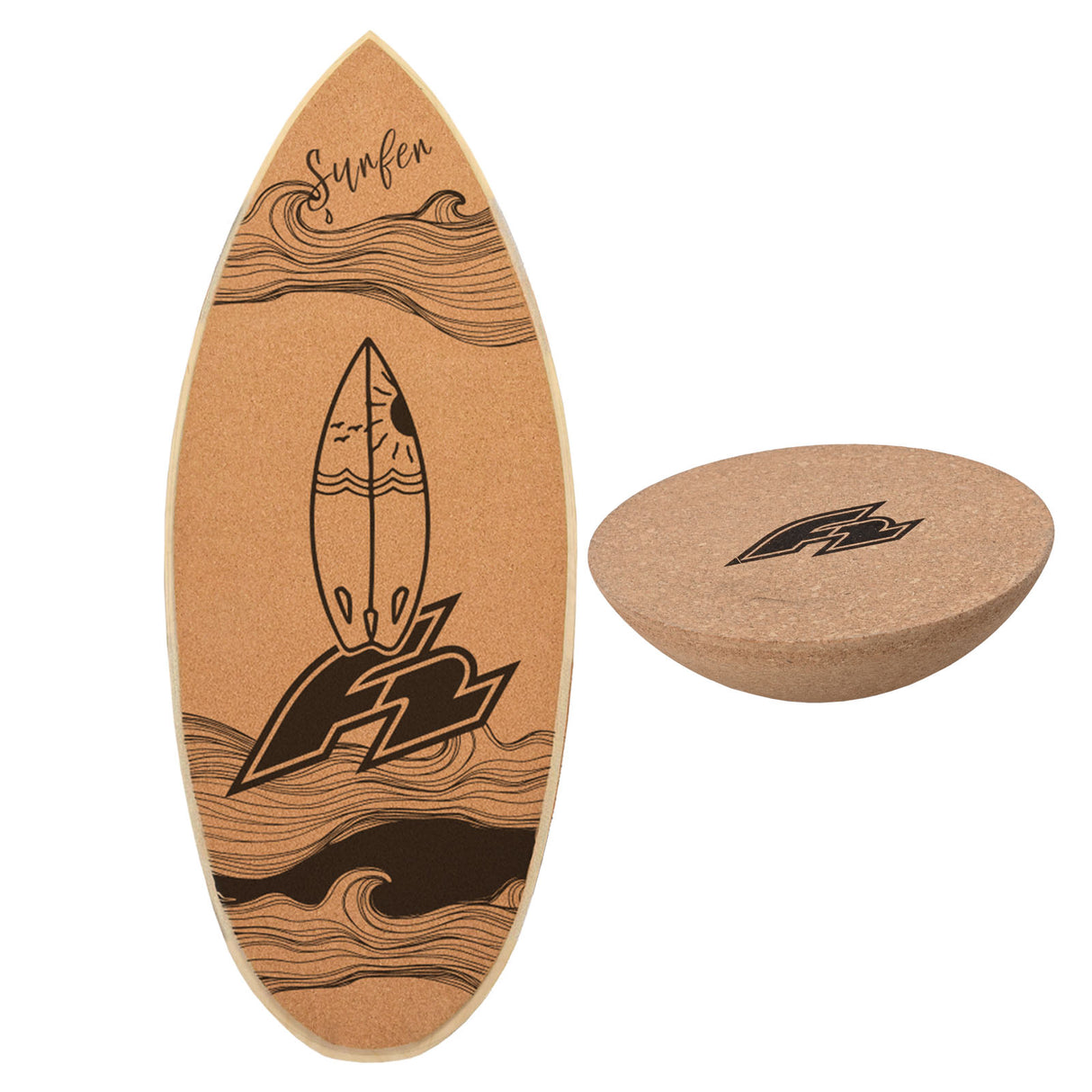 F2 Set Kork Balance Board Flat Shape + Halbkugel Komplettset Modell wählbar