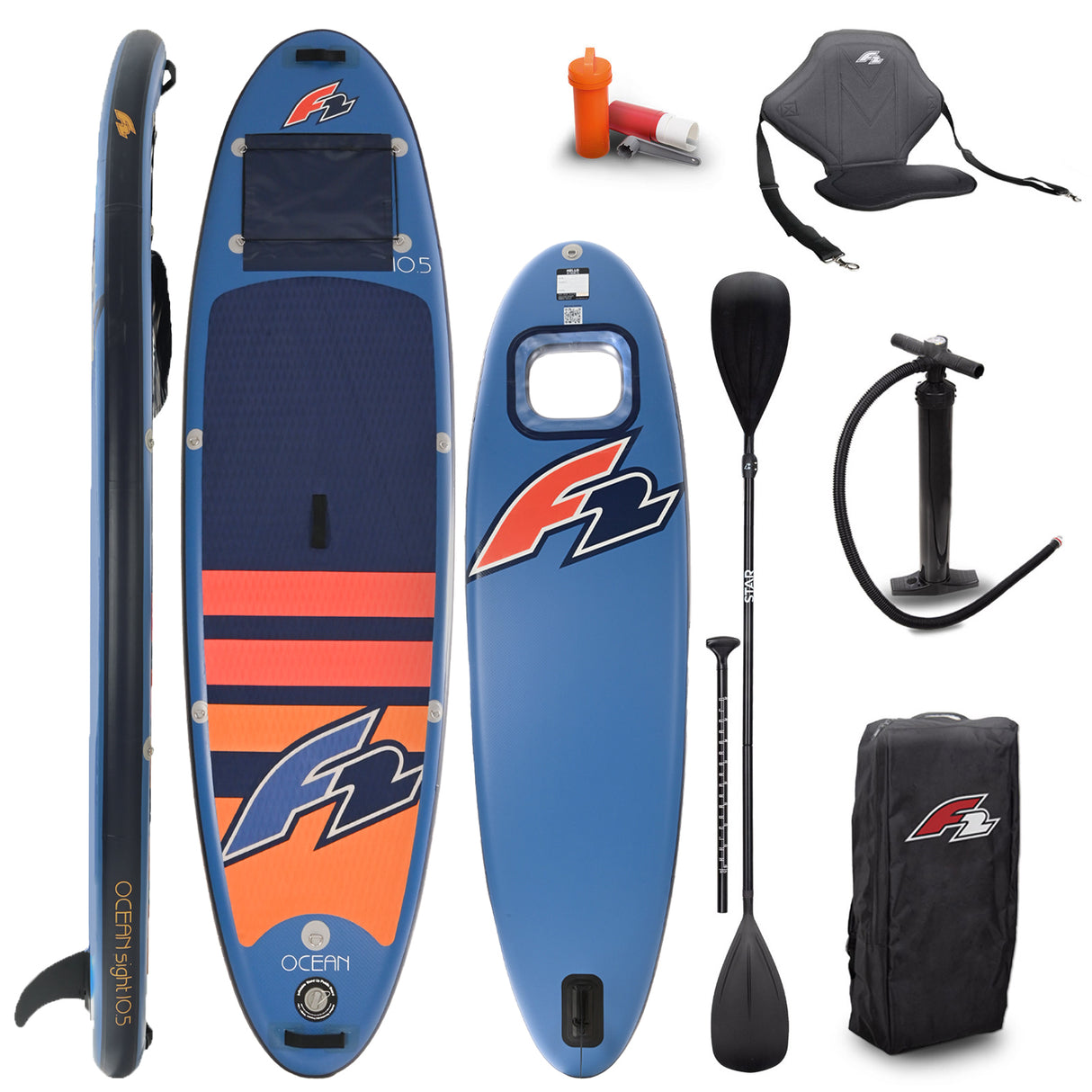 F2 Set Stand Up Paddle Board Ocean Sight Blau 11,5 + Kajak Zubehör Paket