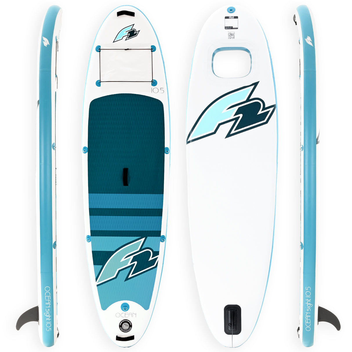 F2 Set Stand Up Paddle Board Ocean Sight Weiss 10,5 + Kajak Zubehör Paket