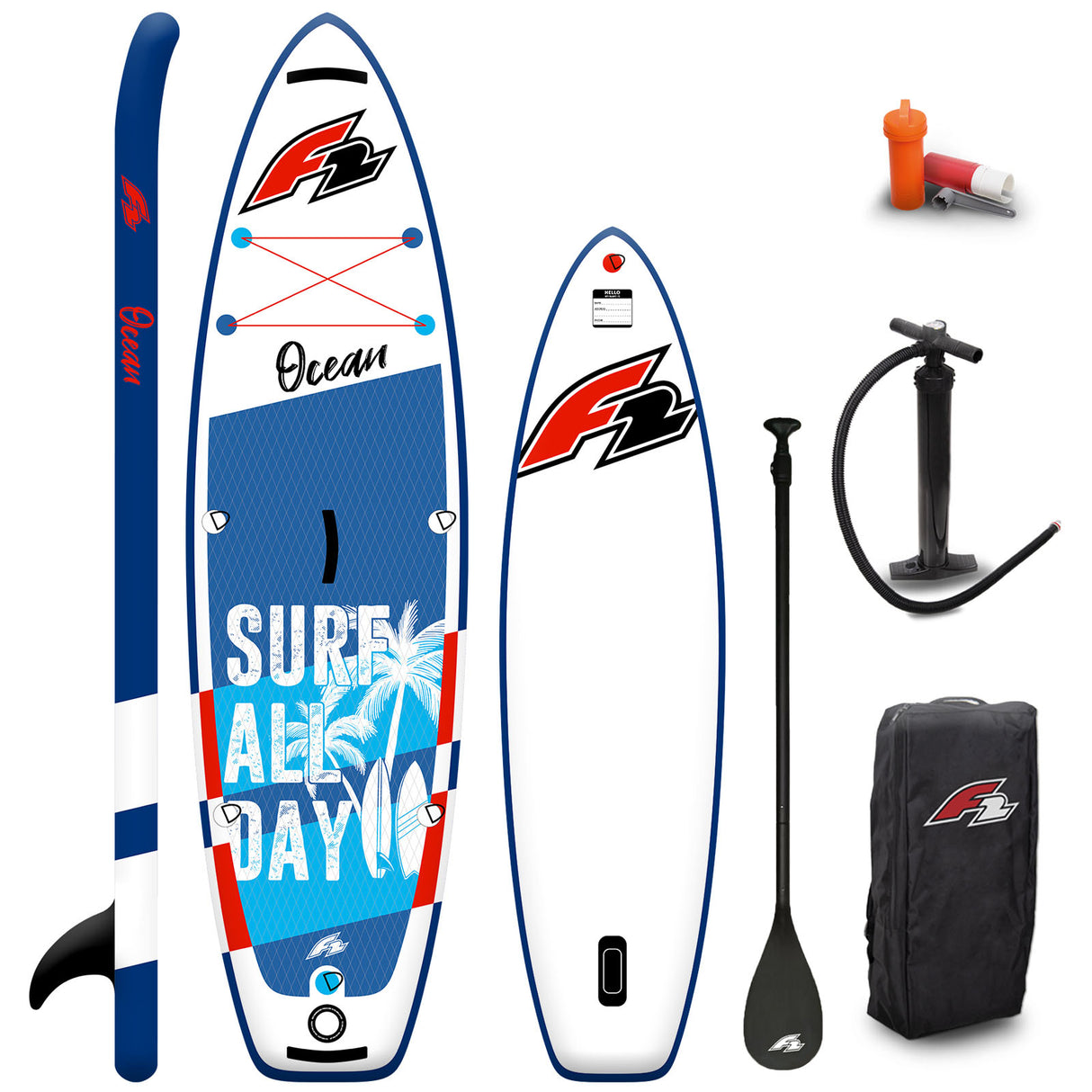 F2 Junior SUP Stand Up Paddle Board Ocean Boy 8'2''/9'2" wählbar Blau