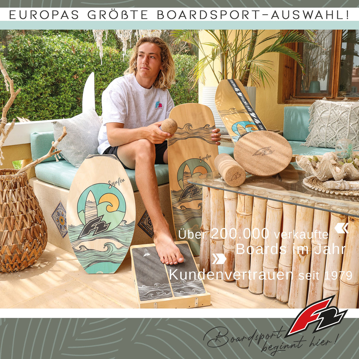 F2 Set Balance Board Surfer 76x28cm + Halbkugel und Korkrolle